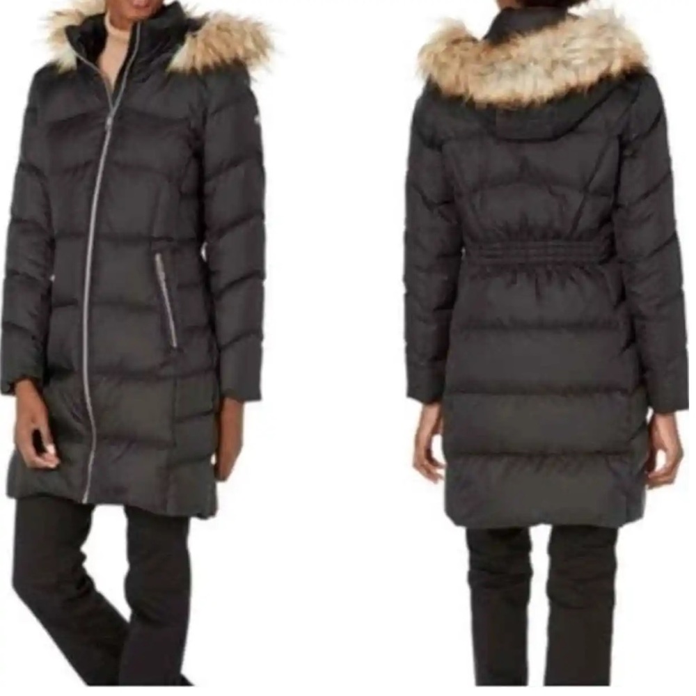 Calvin Klein Black Puffer Winter Down Insulated Long Coat Medium
